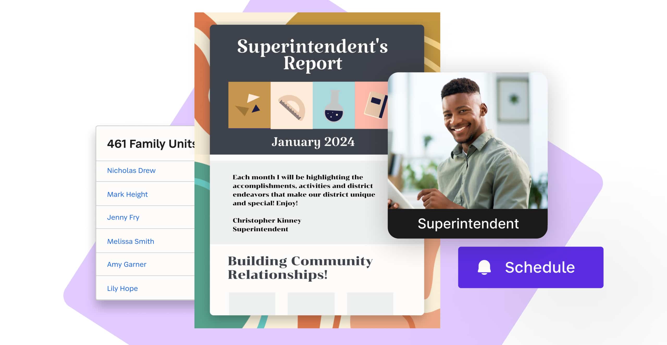 Graphic showing channels of communication from the superintendent down to the family level