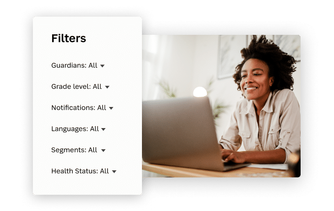 Female teacher uses filter function in SchoolStatus software.