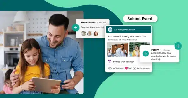 Parent supporting child with examples of messages from SchoolStatus Connect.